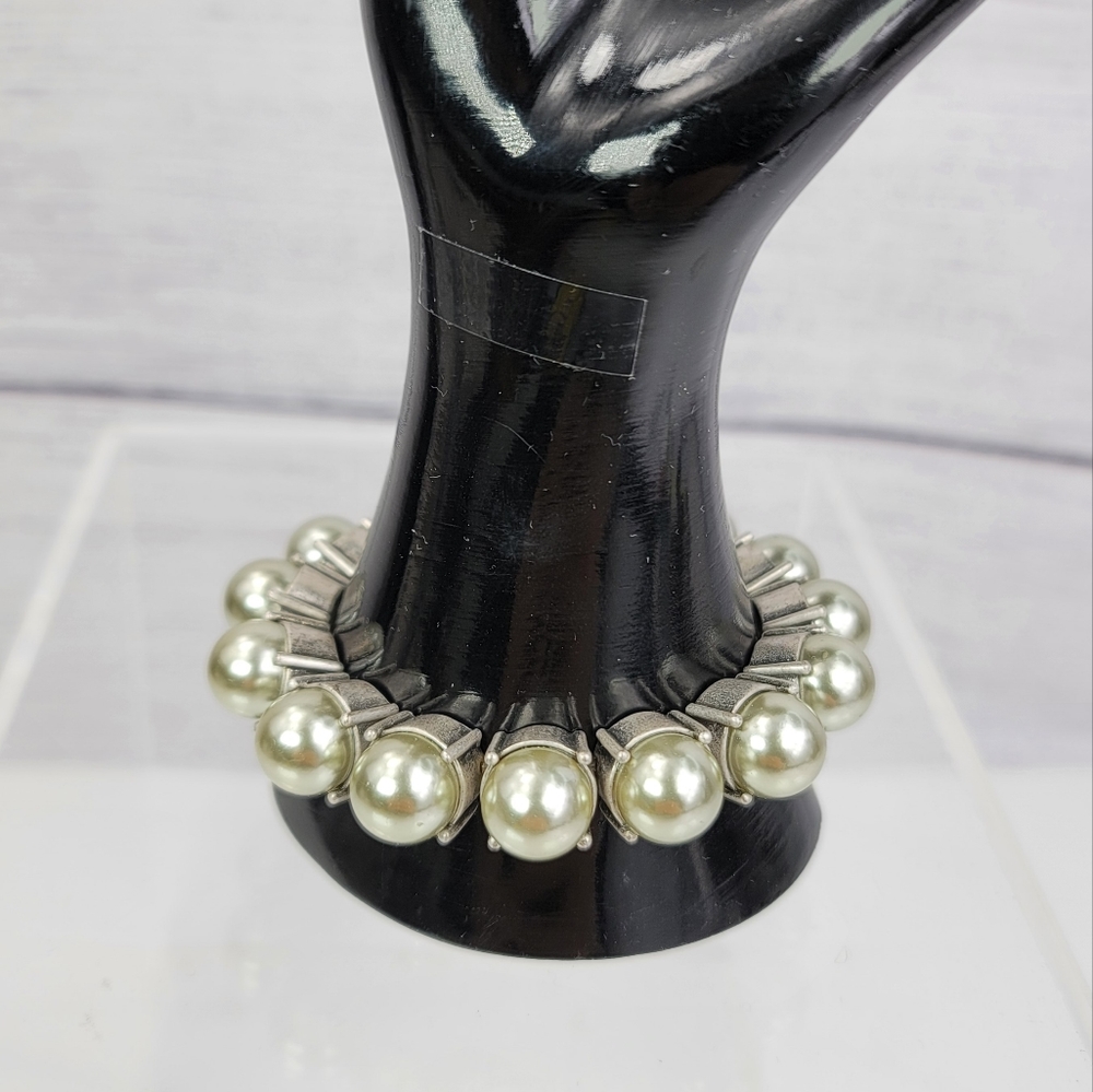 J. Crew Silver-tone Metal and Grey Faux Pearls Stretch Bracelet